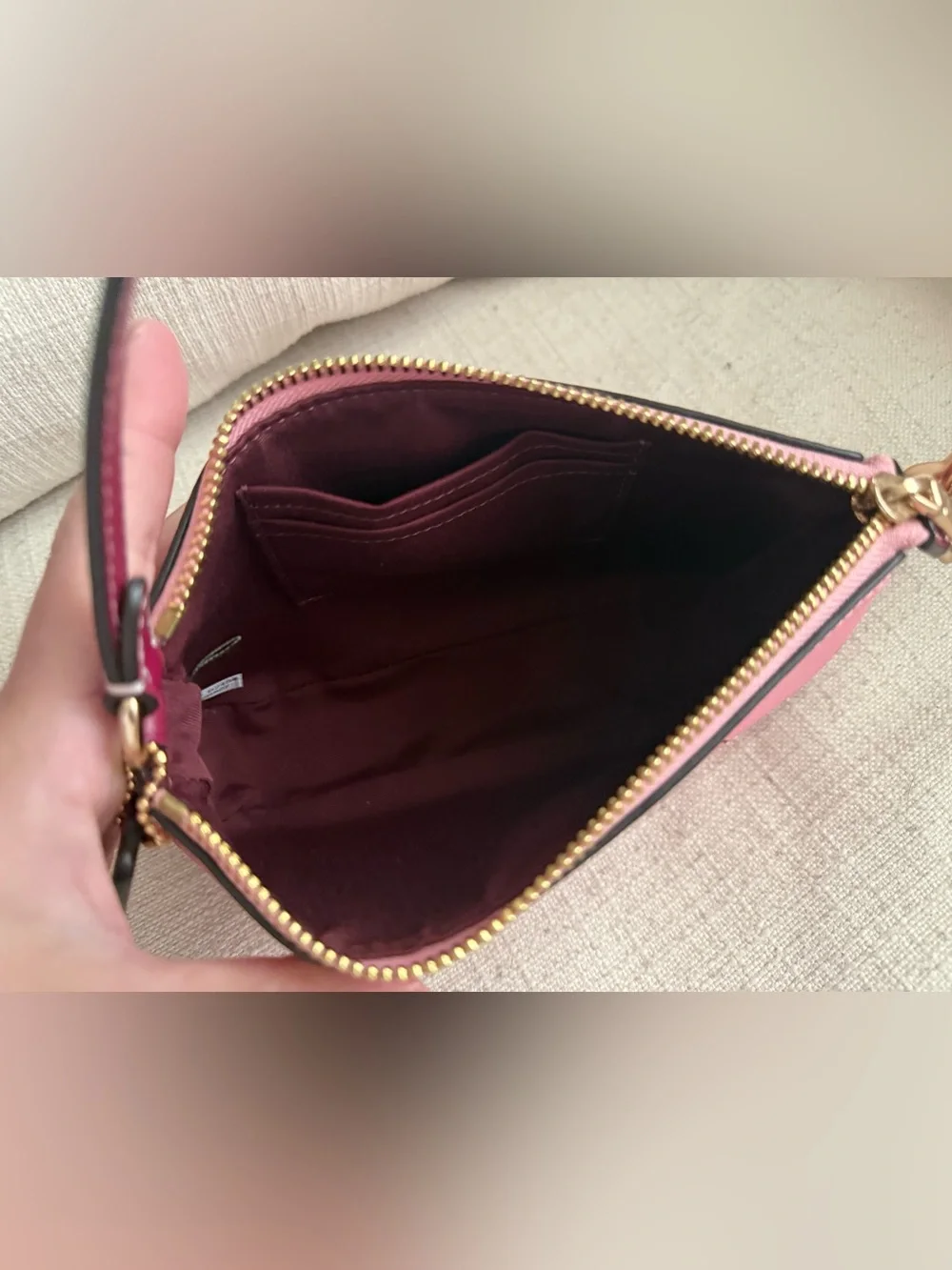 Coach Pink Cherry Shoulder Wristlet with Matching Card Case